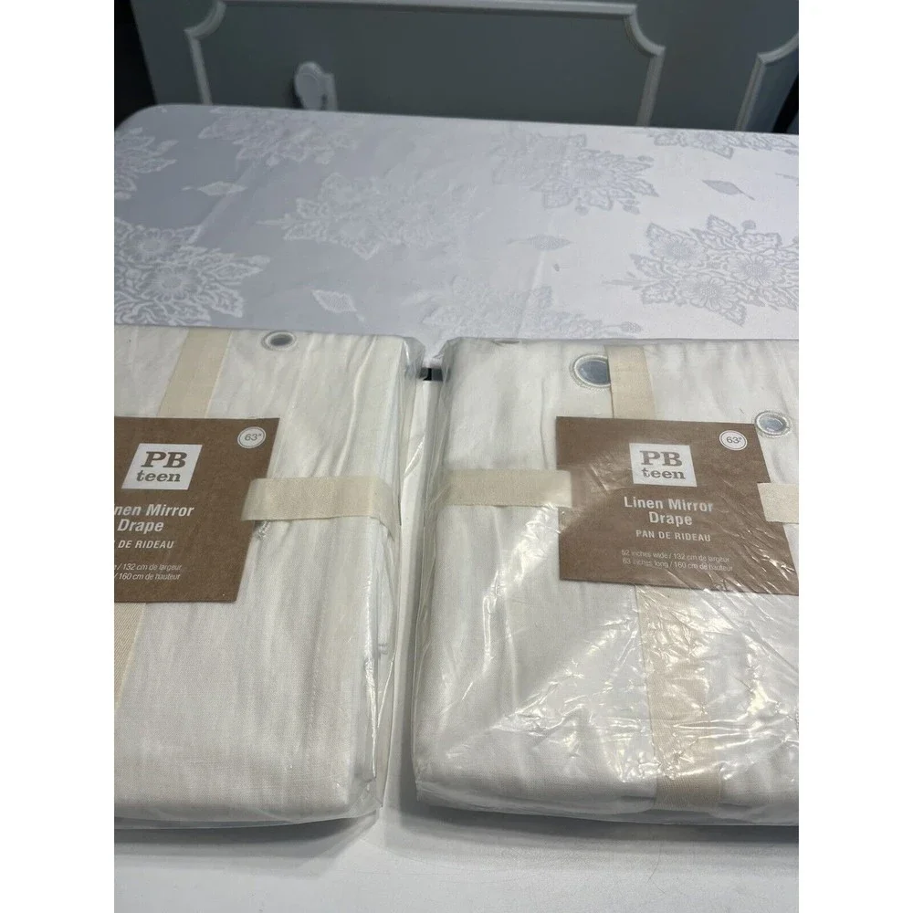 NWT - Pair of Pottery Barn Teen Ivory Cream Linen Mirror Drape 63” L x 52” W